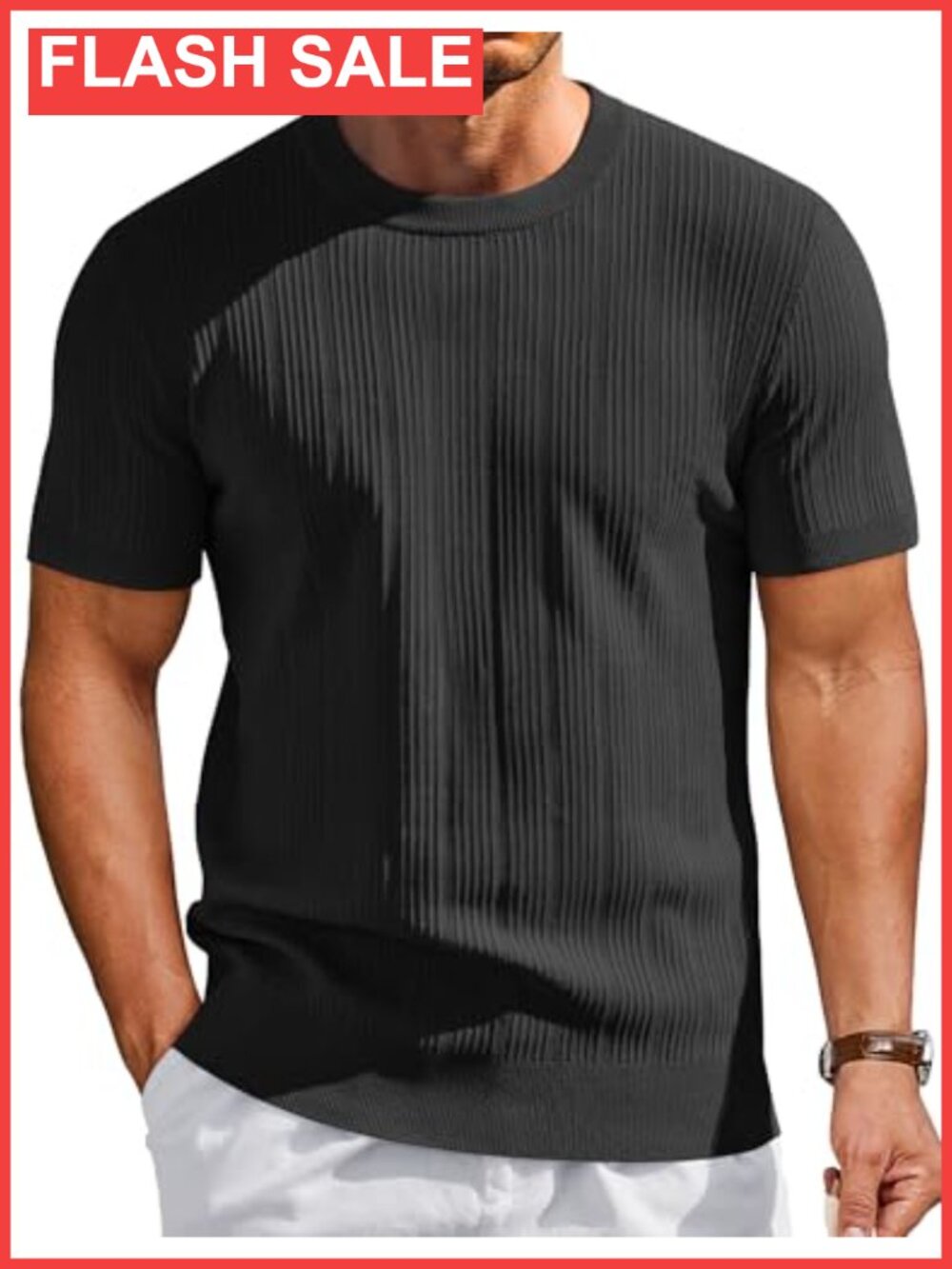 Men's Knit T-Shirt Short Sleeve Crewneck Ribbed Casual Dress Tee